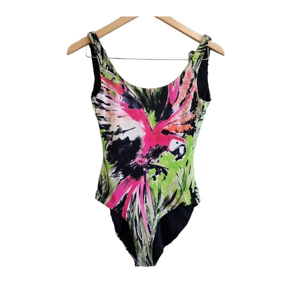 Onia Kelly Parrot Watercolor Tropical Scoop-Back One Piece Cheeky Swimsuit S